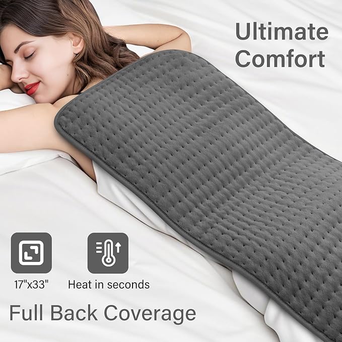 XXXL Heating Pad for Back, Birthday Mother’s Day Gifts for Mom Women Dad Men, Extra Large Heating Pads for Period Cramps Shoulder Neck Legs Knee Joint Pain Relief, 17"x33" King Size Heat Pad, Auto Off