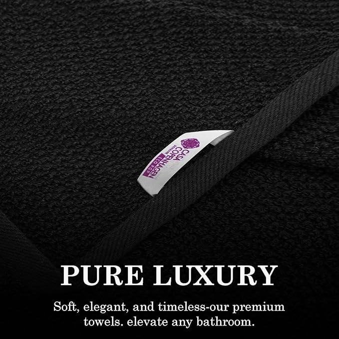 CASA COPENHAGEN EcoPop 6Pcs 100% Cotton Large Designer Towels Gift Set- Black, 550 GSM, 2Bath 2Hand 2Washcloths, Bath Towels for Bathroom Set for Women & Men