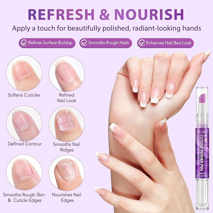 4-in-1 Cuticle Pusher & Oil Pen with Natural Oils, Cuticle Remover, Gentle Exfoliating Treatment, Moisturize, Strengthen & Brighten Nails, Complete Cuticle Care Tool (1)