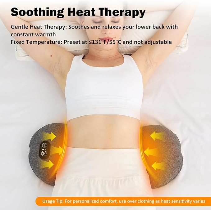 3-in-1 Rechargeable Smooth Triple Fusion Back Massager with Heat, Vibration, Traction, Electric Lumbar Support Pillow for Sleeping, Office, Car, Home