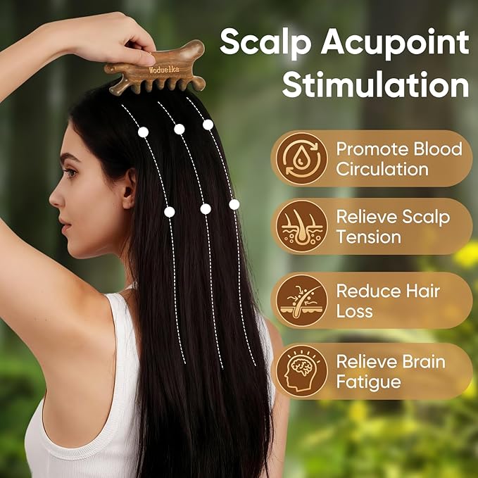 Wooden Gua Sha Facial Tool – Mother’s Day Gift for Mom, Natural Sandalwood Guasha Tool for Head Neck Body Care, Ergonomic Wooden Scalp Massager, Natural Massage Comb for Puffiness & Stress Relief
