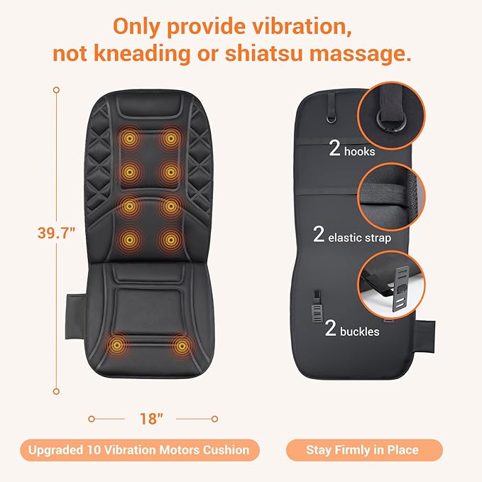 CARSHION 10 Vibrating Massage Nodes Back Massager Chair Pad for Pain Relief Home Office Use