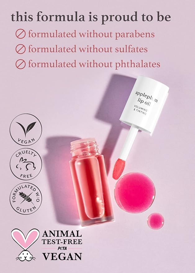 NOONI Vegan Appleseed Lip Oil Set - Appleberry & Applecherry & Appleplum | Long-Lasting, Moisturizing, Plumping, Revitalizing for Dry Lips, Waterproof, No Peel Off, 0.12 FL Oz x 3ea