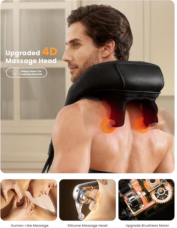 Shiatsu Neck Massager with Heat for Pain Relief Deep Tissue, Upgraded Adjustable Width 4D Kneading Shoulder Massage, Electric Back Massage Pillow, Gifts for Women Men Mom Dad, Mothers Day