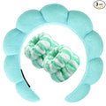 Zkptops Spa Headband for Washing Face Wristband Set Sponge Makeup Skincare Headband Terry Cloth Bubble Soft Get Ready Hairband for Women Puffy Padded Headwear Non Slip Thick Hair Accessory(Turquoise)