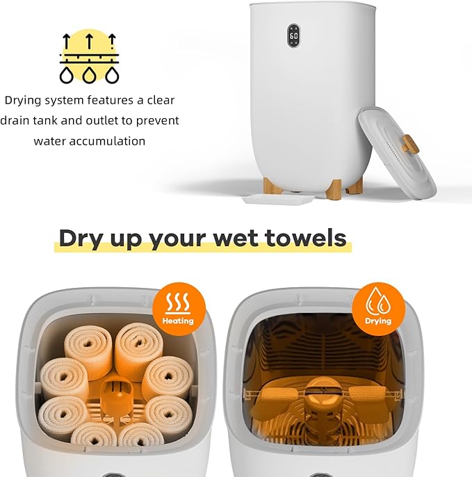 GarveeLife 35L Towel Warmer Bucket, Large Capacity Hot Air Towel Dryer & Deodorizer, Auto Heating, ABS Body & Removable Lid, Fast Drying for Bathroom, Home Spa, Salon, White