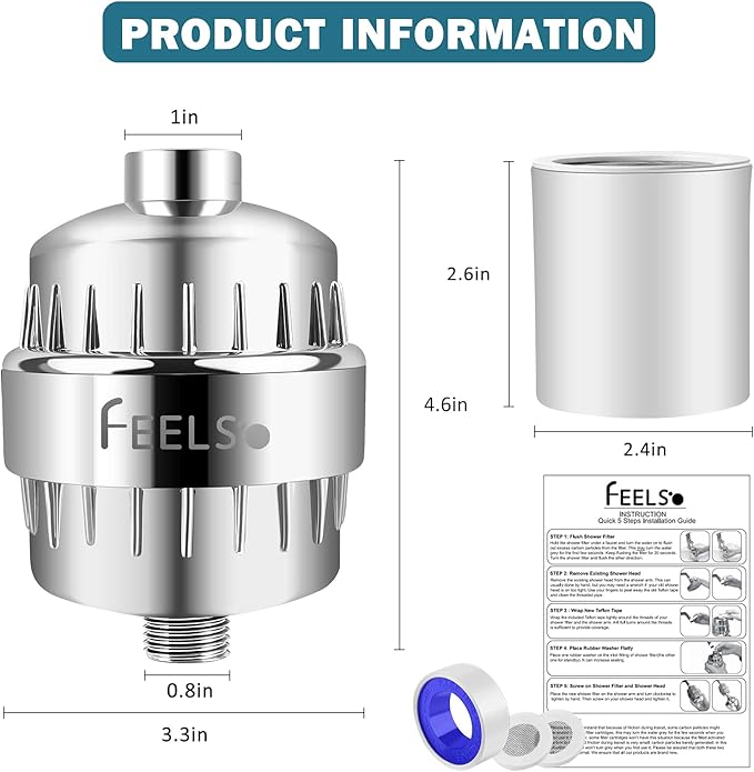 FEELSO 18 Stage Shower Filter, Upgraded High Output Universal Shower Head Water Softener Filter for Hard Water Remove Chlorine Fluoride Heavy Metals Sediments Impurities