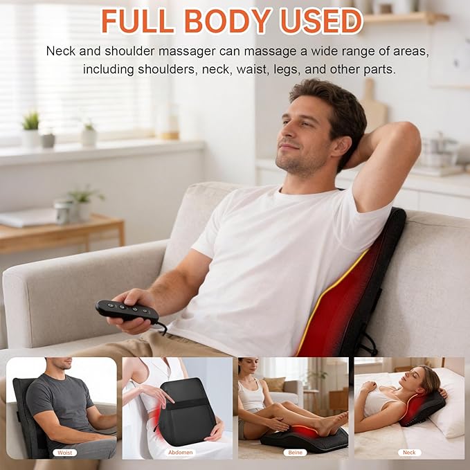 Back Massager with Heat for Pain Deep Tissue 3D Kneading Massage Pillow for Shoulder, Back, Neck, Leg, Body Relaxation at Home, Office, Gifts for Mom Dad Women Men