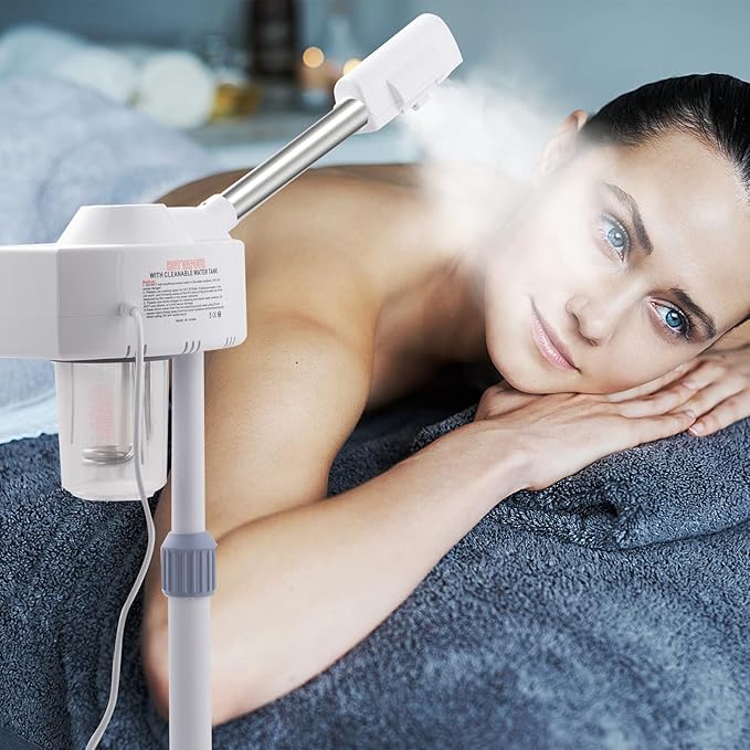 2 in 1 Professional Facial Steamer with 5X Magnification Lamp, Beautician Steamer Facial Spa, Hot Ionic Mist Face Steamer for Home Beauty Salon, Personal Skin Care Deep Cleaning, White