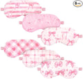 Cuffbow 6 Pack Plush Sleep Mask Set, Cute Plush Eye Masks for Sleeping, Soft Comfortable Travel Nap Blindfold, Sleepover Party Favors for Women(Plaid Bow,Pink)