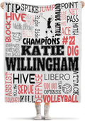 Custom Volleyball Blanket, Personalized Sport Throw with Name Text for Girl, Women, Volleyball Gift for Player, Athlete, Coach, Team, Soft Warm Flannel Customized Throw Blankets 50"x40"for Kids