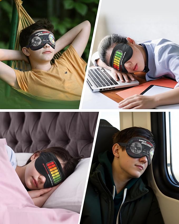 BeeVines 2 Pcs 100% Mulberry Silk Sleep Mask, Game Themed Eye Mask for Kids & Adults, Soft Skin-Friendly Blackout Eye Cover with Adjustable Strap, Lightweight Silk Eye Mask for Travel Sleep