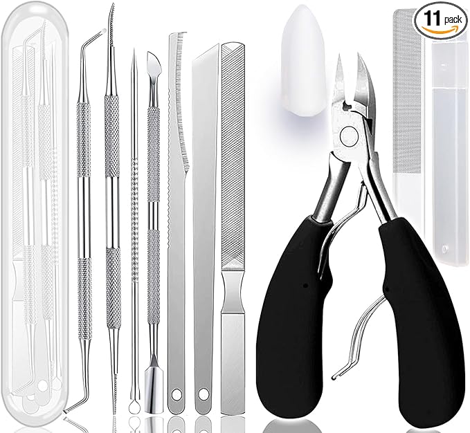 11 Piece Set Ingrown Toenail Pedicure Tool Kit, Stainless Steel Nail Care Treatment for Nail Correction, Polish Pain Relief