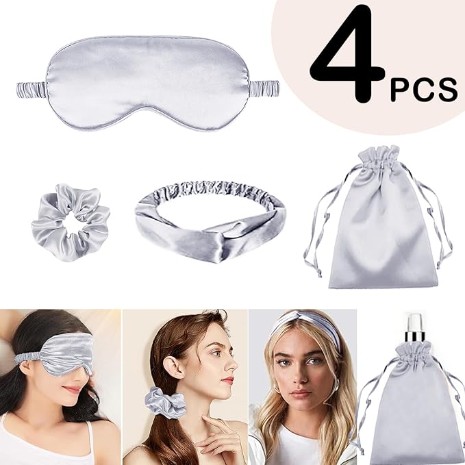 4Pcs Silk Sleep Masks Satin Eye Mask Silky Eyes Cover Blindfold Eyeshade Headband Scrunchies Pouch Bags Bridesmaid Gifts