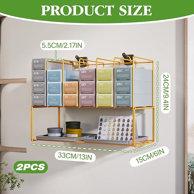 2 Pack Hair Color Organizer Hair Color Display Rack Wall Mounted Dye Storage Racks for Salon Storage Rack Hairs Dye Tube Storage Display Rack for Stylists Spa Beauty Home, Gold