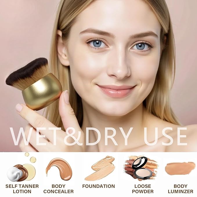 Blend & Blur Extra Large Body Makeup Brush for Self Tanner,Leg Makeup & Bronzer Self Tan Applicator, Powder, Foundation, Blusher, Bronzer，Massager for Face Gift box (Gold)