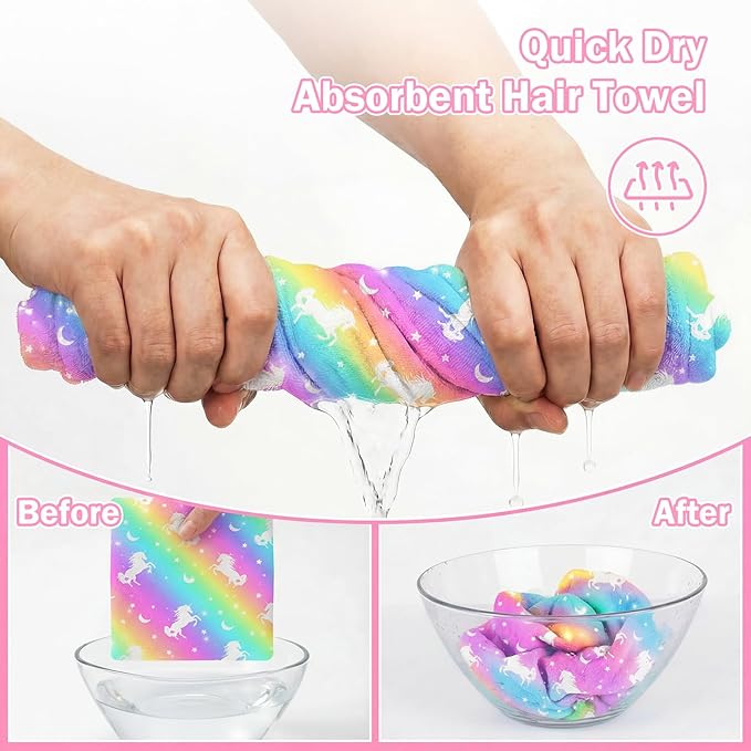 Microfiber Hair Towel Wrap for Kids Hair Drying Towel Wrap with Button 2 Pack Wet Hair Towel Wrap Head Towels Wrap for Girls