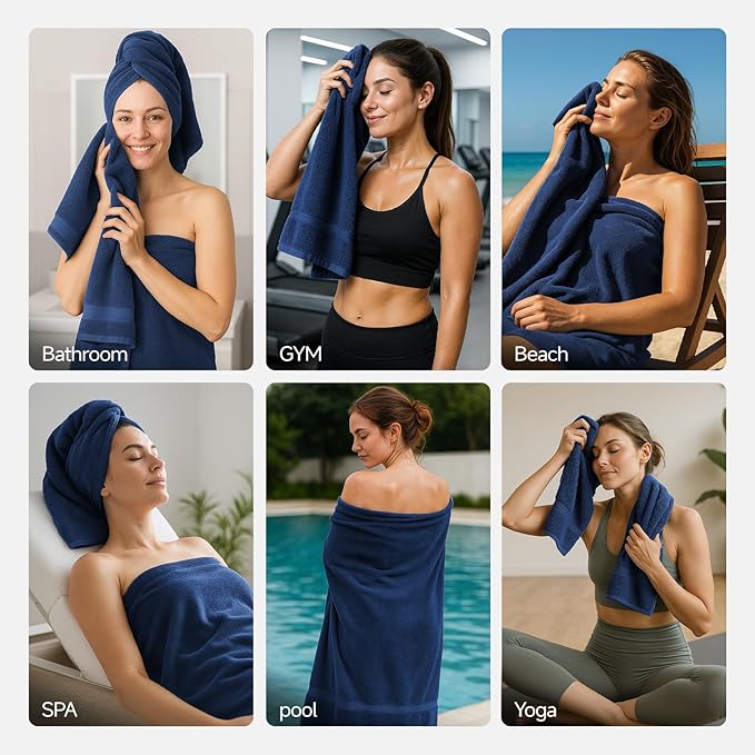 REDKISS Towels 8 Piece Luxury Bath Towel Set, 2 Bath Sheets (35x70 in), 2 Hand Towels, 4 Washcloths, 100% Cotton Super Absorbent & Quick-Dry Shower Towels for Bathroom Spa Gym Hotel Yoga - Blue