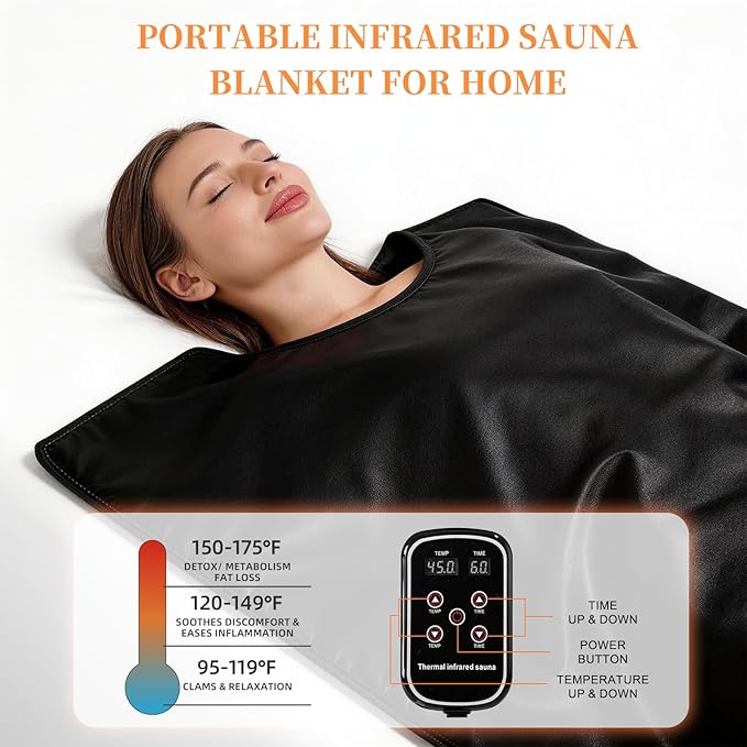 Portable Infrared Sauna Blanket, Sauna Bag for Home Use Weight Loss and Detox, Temperature Range 86-158℉, 1-99 Min Timer, Waterproof & Foldable, Detox & Relaxation at Home