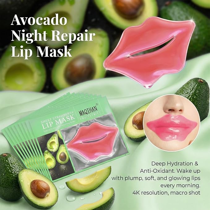 30PCS Moisturizing Lip Mask - Lip Patches for Spa Daily Labial Masks Skincare Hydrating to Reduce Wrinkles Dryness Anti-wrinkle Lightens, Avocado