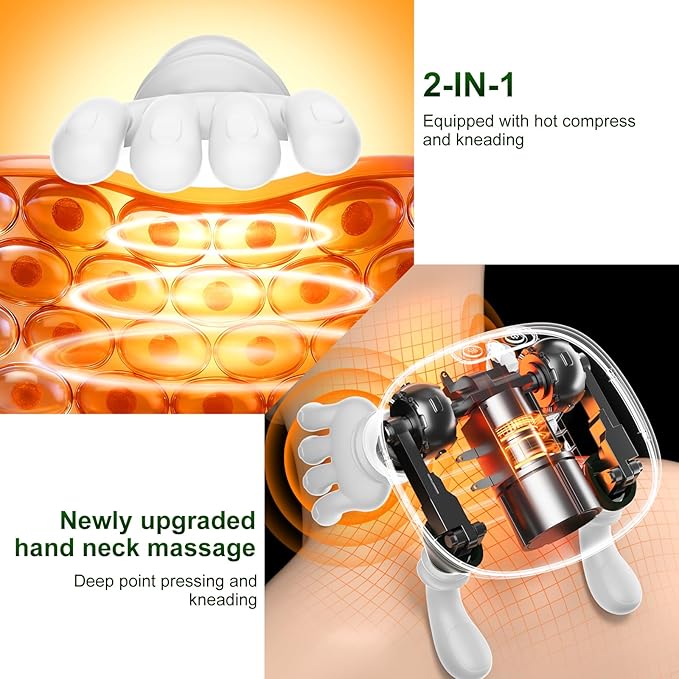 Nooydio Neck Massager, Neck and Back Massager with Heat & 4D Kneading, Shiatsu Deep Tissue Wireless Massager for Shoulder Cervical Pain Relief, Portable Rechargeable for Home Office (White)