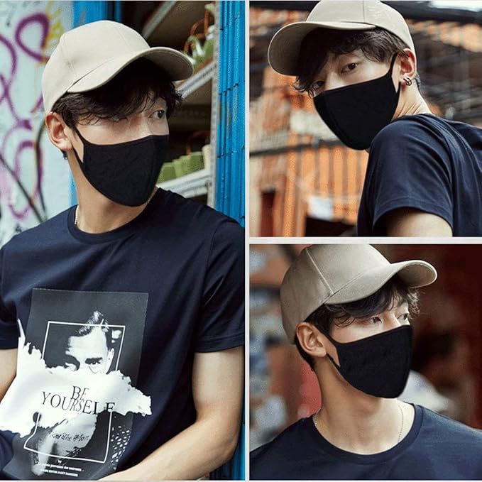 FECEDY 6pcs/Pack Black Mask Windproof Dustproof Masks Breathable Reusable Washed for Outdoor Sport Half Face Earloop Cotton Masks