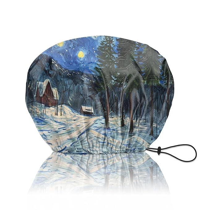 Shower Cap Reusable Double Layer Adjustable Elastic Waterproof EVA Hair Bath Caps for Women Girls Cute Aesthetic-Starry Night