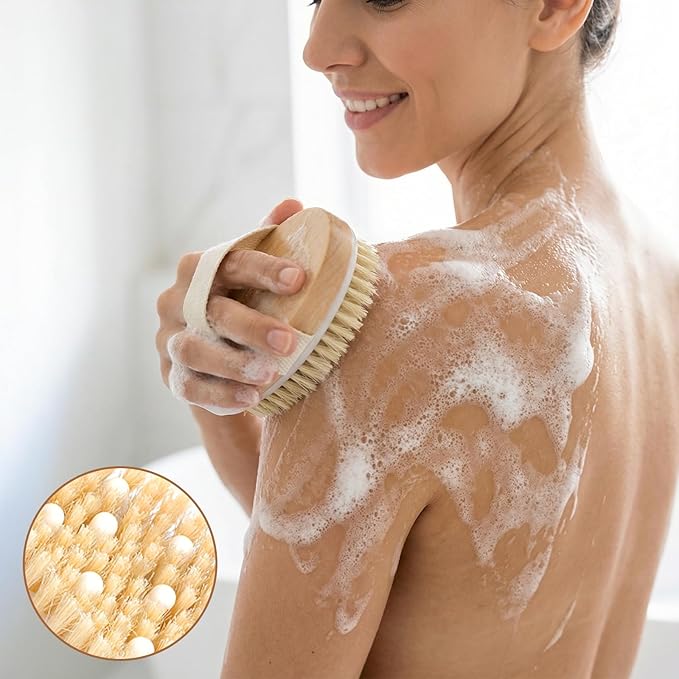Sibba 10 Pack Dry Brushing Body Brush, Natural Bristle Exfoliating Brush with Massage Nodule Dry Skin Body Scrubber for Shower Blood Circulation Dead Skin Exfoliator Deep Exfoliation