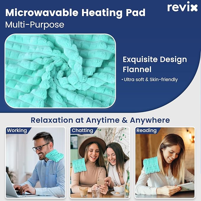 REVIX 6 * 12" Moist Heating Pad Microwavable, Reusable Microwave Heating Pads for Joints, Weighted Heat Packs with Flaxseeds for Shoulders, Neck, Back, Unscented