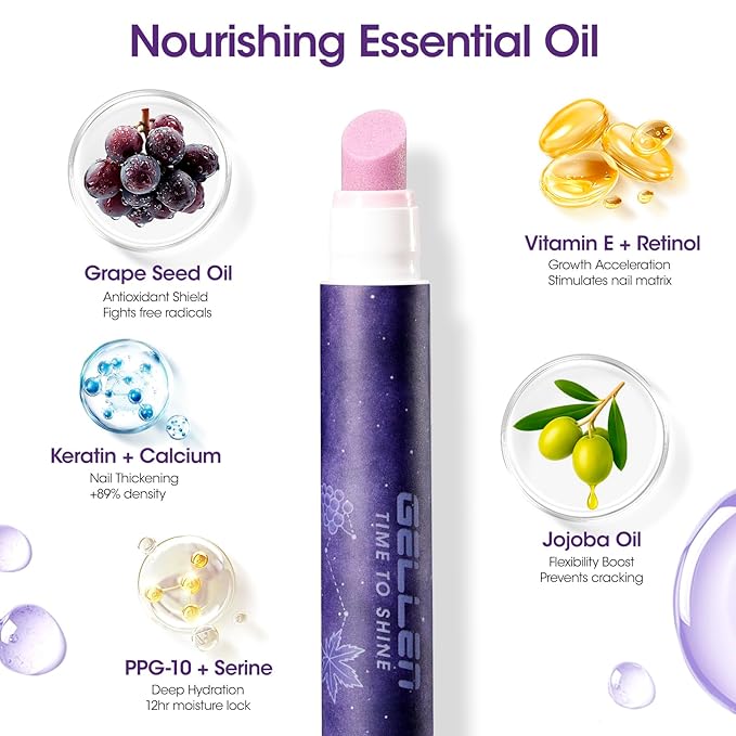 Gellen Ceramic Cuticle Oil Pusher Pen, 2Pcs Cuticle Remover Pen & Nourishing Cuticle Oil Pen for Hangnails & Dry & Damaged Nails, 2-in-1 Cuticle Care Set for Home and Salon Use