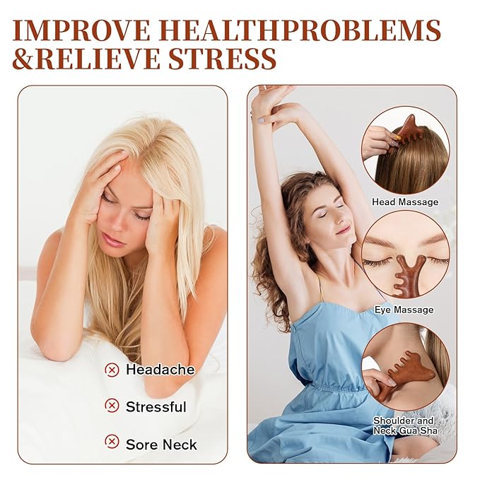 2 Pcs Wooden Scalp Massager Comb Sandalwood Scalp Massager Handmade for Gua Sha Head Legs Neck Face Care Shoulder Foot Stress Relax Women Men Hair Growth with Storage Bag
