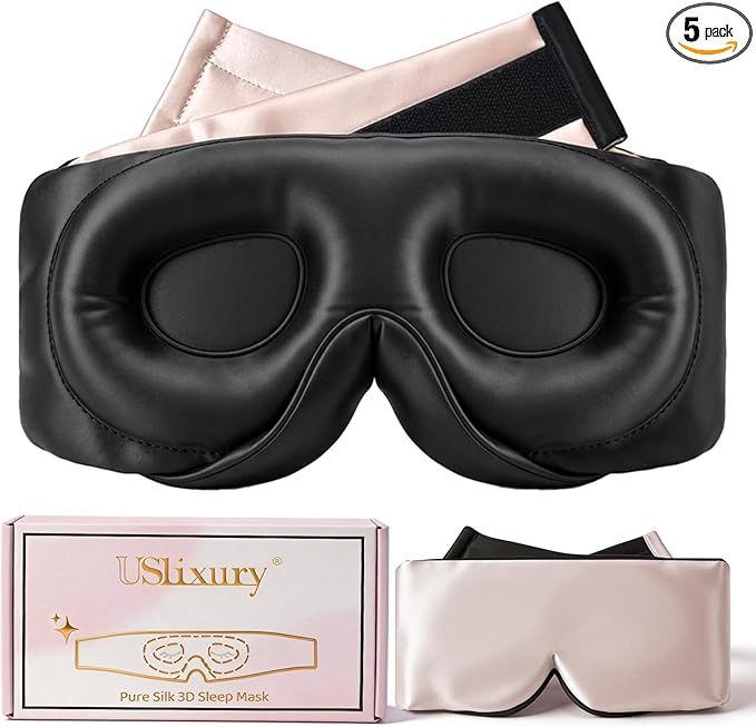 USlixury Silk Sleep Mask, 3D Contoured Sleeping Masks, Blackout Sleep Masks for Women with Nose Wing,100% Mulberry Silk, Face-Hugging Non-Slip SLEP Mask for Side Sleeper, 27.5x4.5'', Pink