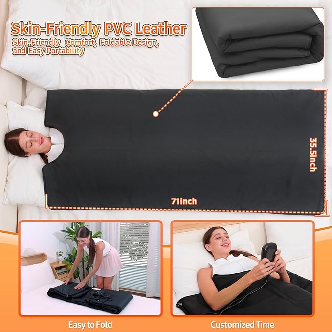 Infrared Sauna Blanket for Home: Large Portable Design for Full Body Detox & Relaxation - Far Infrared Heating Adjustable 86-167℉ & 30-60 Min Timer 71 x 35.5Inch Skin-Friendly PVC Leather