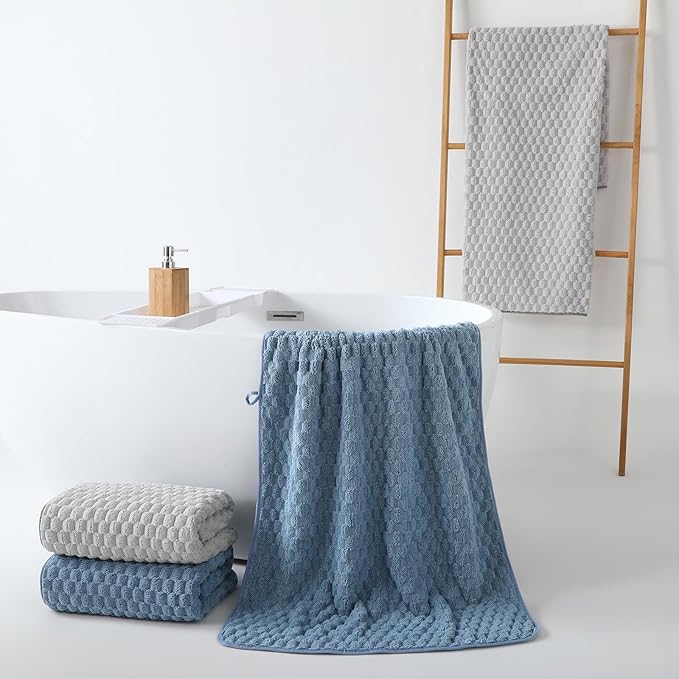 REDKISS Microfiber Bath Towels of 4-27x55 Inches Bath Towel Large, Highly Absorbent Towels for Bathroom, Quick Drying, Super Soft, Lint Free Fluffy Shower Towel for Gym, SPA, Ideal Everyday Use