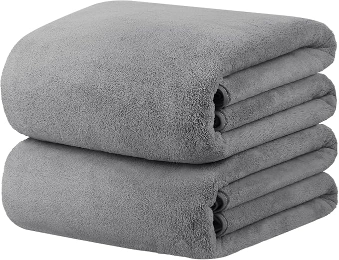JML Bath Sheet Towels (2 Pack, 35"x70") - Microfiber Hair Towel for Adult Bathroom, SPA, Hotel - Super Soft, Absorbent, Lint Free, Fade Resistant, Grey