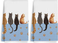 2PCS Cute Cat Kitchen Towels, Cats Paw Print Themed Gifts Reusable Absorbent Waffle Weave Dish Tea Towels for Cleaning Cooking, Cat Lovers Gifts for Women Microfiber Kitchen Towel, Housewarming Gift