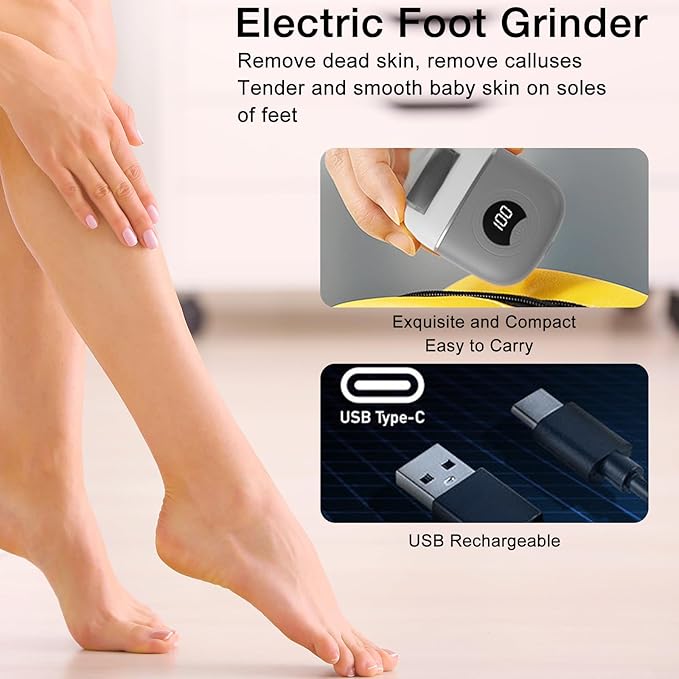 Callus Remover Foot File,Electric Foot File Grinding Machine Foot Repair and Grinding Device,Upgrade Digital Display Electric Foot Exfoliating Scrubber with 3Grinding Heads 2Speeds (Grey)