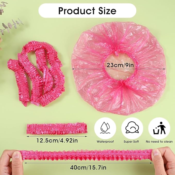 100Pcs Pink Disposable Elastic Plastic Shower Caps,Shower Caps for Women Caps Shower Hat Large Shower Cap Elastic Hair Cap for Home Use Hotel Spa and Hair Salon,Personal Care Bathing Accessories