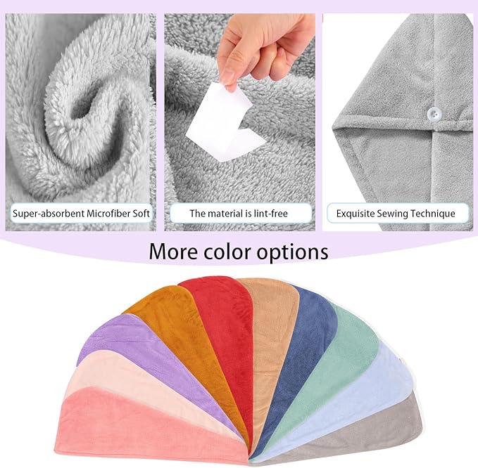 Microfiber Hair Drying Towel Wrap for Women, Hair Turbans Towel for Wet Hair,turbie Twist Hair Towels(The Color of the Picture is for Reference only) (Light Blue,Light Green,Gray)