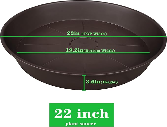 2 Pack of 20 22 inch Plant Saucer, 3.6" Depth Tray, Large Deep Heavy Duty Saucers for Pots, Garden Plastic Flower Plant Trays for Indoors Outdoor, Tray for Planter 19-23" (Brown)