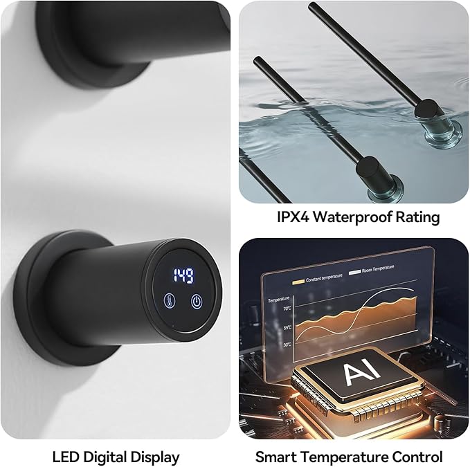 Electric Towel Warmer Concealed, Swivel Heated Towel Rack for Bathroom, Built-in Modular Electric Towel Rack with Timer, Thermostat, LED Display, 3 Bar 180° Rotation, Hardwired