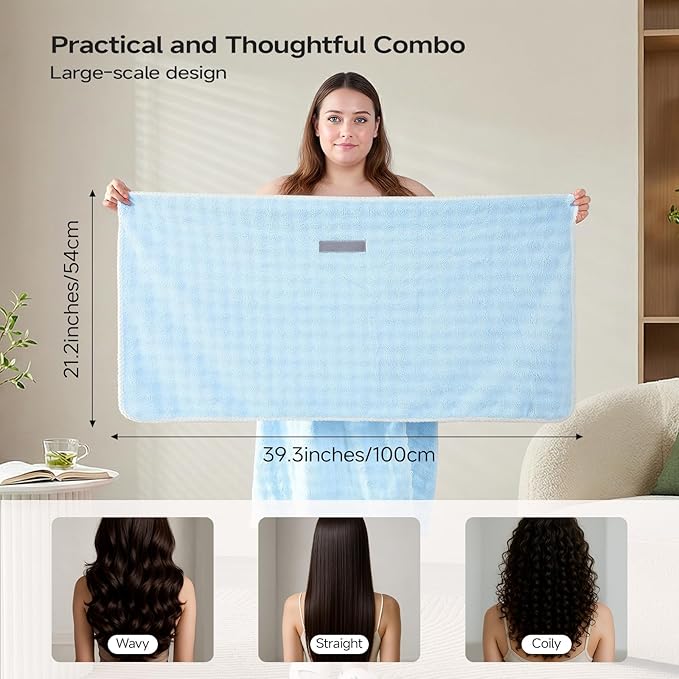 REDKISS Blue Plus Size Towel Wrap for Women, XL Adjustable Shower Wrap with Hair Towel, Super Absorbent Bath Towels Wrap for Body, Microfiber Plush Towel Wrap, Warmth Velcro Plus Size Wraps Towels