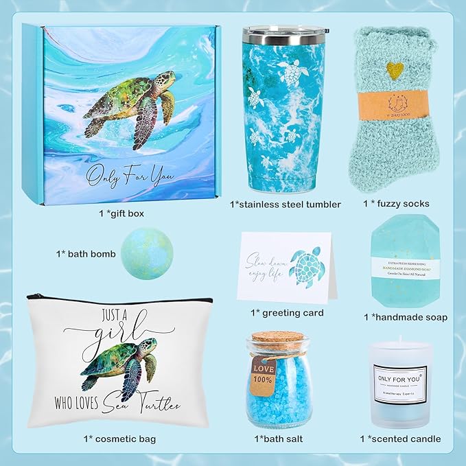 Mothers Day Gifts for Mom, Sea Turtle Gifts for Women, Turtle Gift Set for Turtles Lovers, Turtles Relaxing Spa Bath Gift Baskets, Birthday Box for Women Her Sister Friends