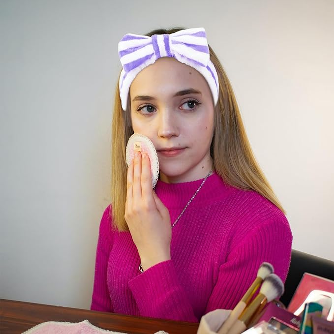 Ondder 8 Pcs Spa Terry Cloth Headbands for Skincare, Makeup, Face Wash - Cute Hair Bands with Bow for Women