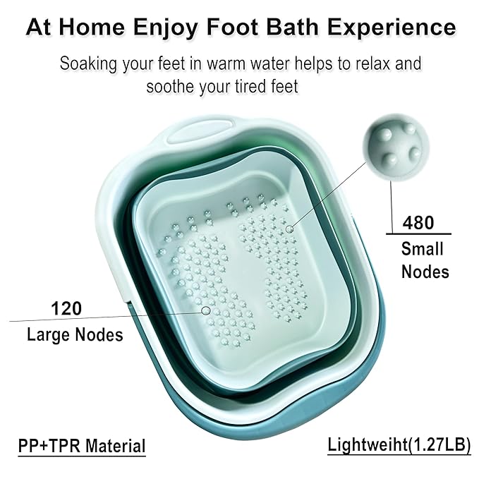 MontNorth Collapsible Foot Bath for Soaking Feet,4 Gallons/15L Foot Soak Tub,Foldable Plastic Foot Basin with Handles and Massage Acupoint,Foot SPA Bucket, Green