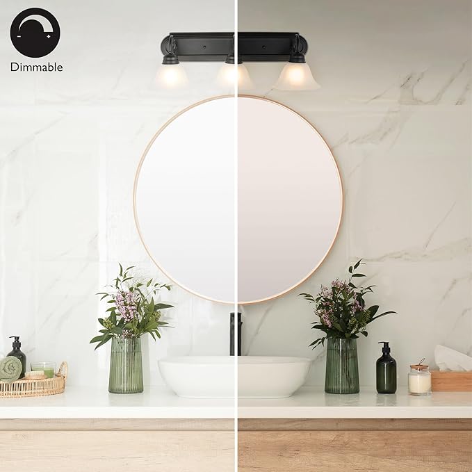 Design House 589796 Millbridge Vanity Light Dimmable with Frosted Glass for Above Bathroom Mirror, Matte Black, 3-Light