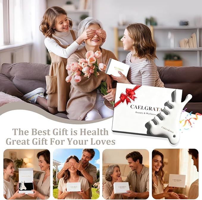 6-in-1 Ceramic Gua Sha Tool for Body & Face, Lymphatic Drainage, Trigger Point, Face Sculpting, Whole Body Relaxation & Stress Relief at Home, Portable Self-care Gifts for Women with Cellulite
