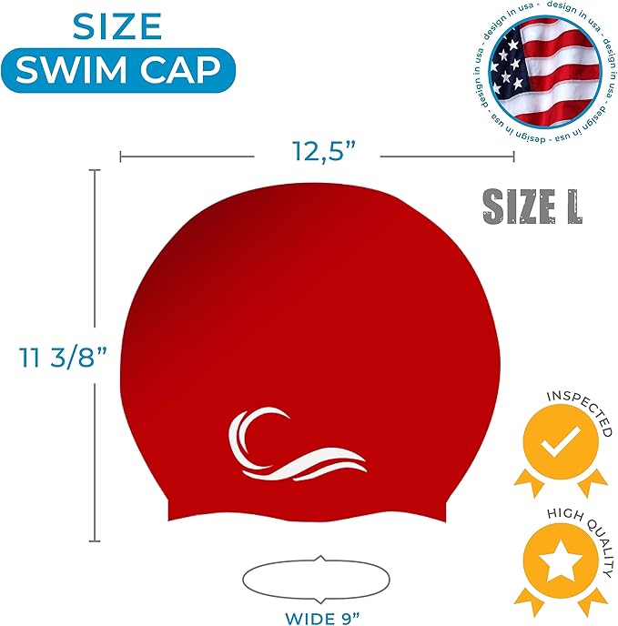 Interlaken Silicone Swim Cap (Check Size Before Buying) - Waterproof Black, Red & Blue Swim Cap