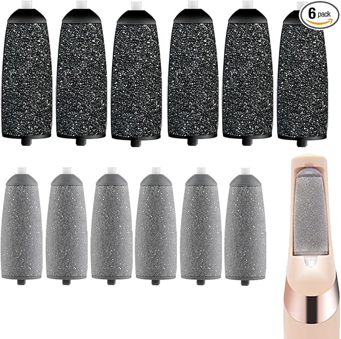 12 Pack Replacement Roller for Flawless Pedi, Replacement Head Refills Compatible with Finish Touch Flawless Pedi Electronic Tool File,6 Extra Coarse & 6 Regular Coarse