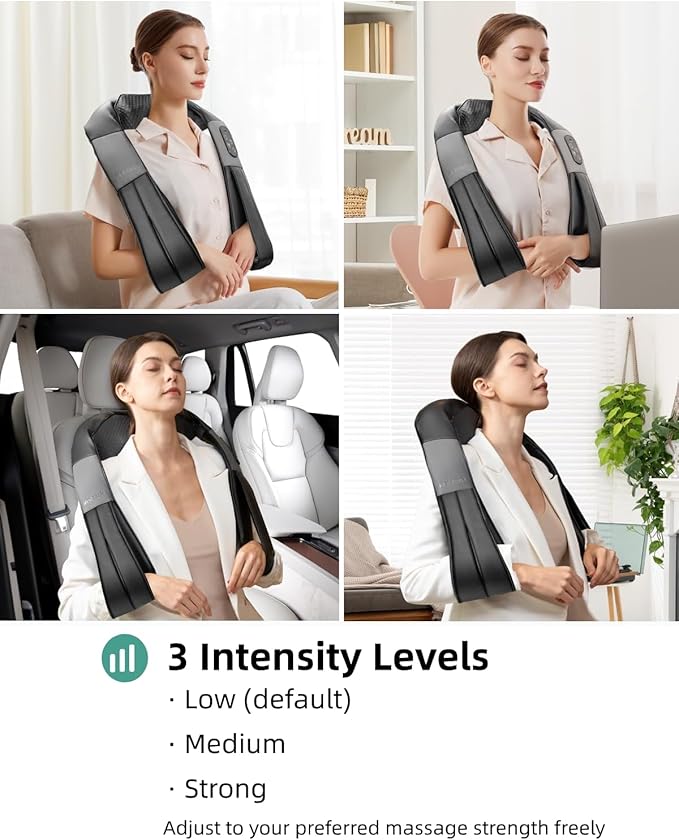 Nekteck Shiatsu Neck and Back Massager with Soothing Heat, Electric Deep Tissue 3D Kneading Massage Pillow for Shoulder Leg Body Muscle Pain Relief, 3 Speed Intensities (Rechargeable)